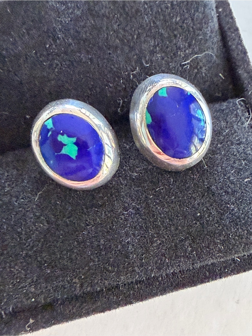 Sterling Silver Blue Opal Oval Stud Earrings